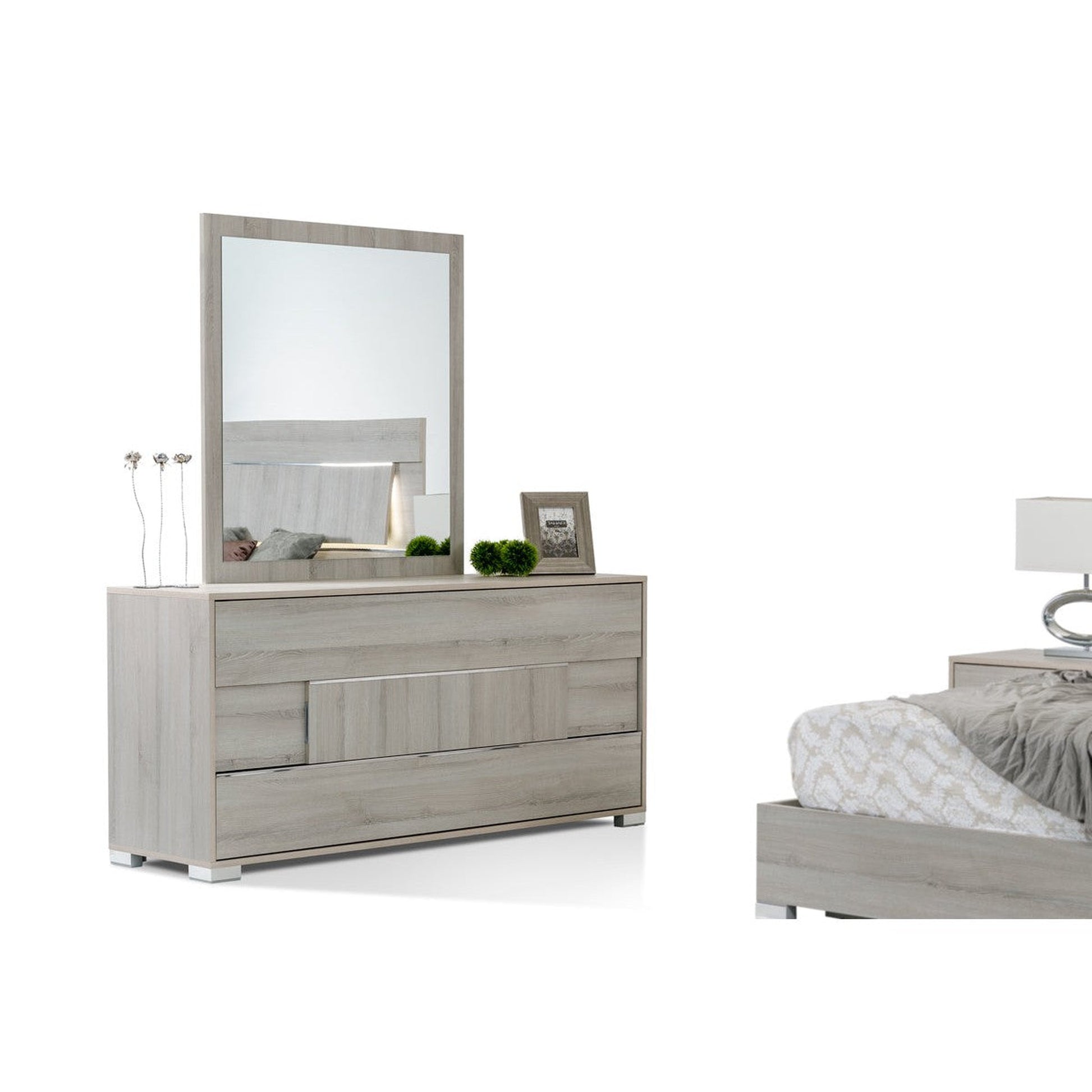 grey contemporary dresser HomeRoots Grey Veneer and MDF Dresser