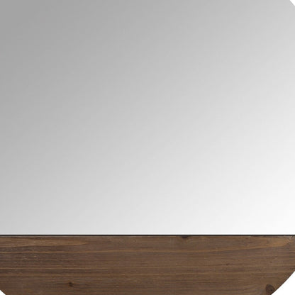 HomeRoots Contemporary Round Wall Mirror with Wooden Detailing