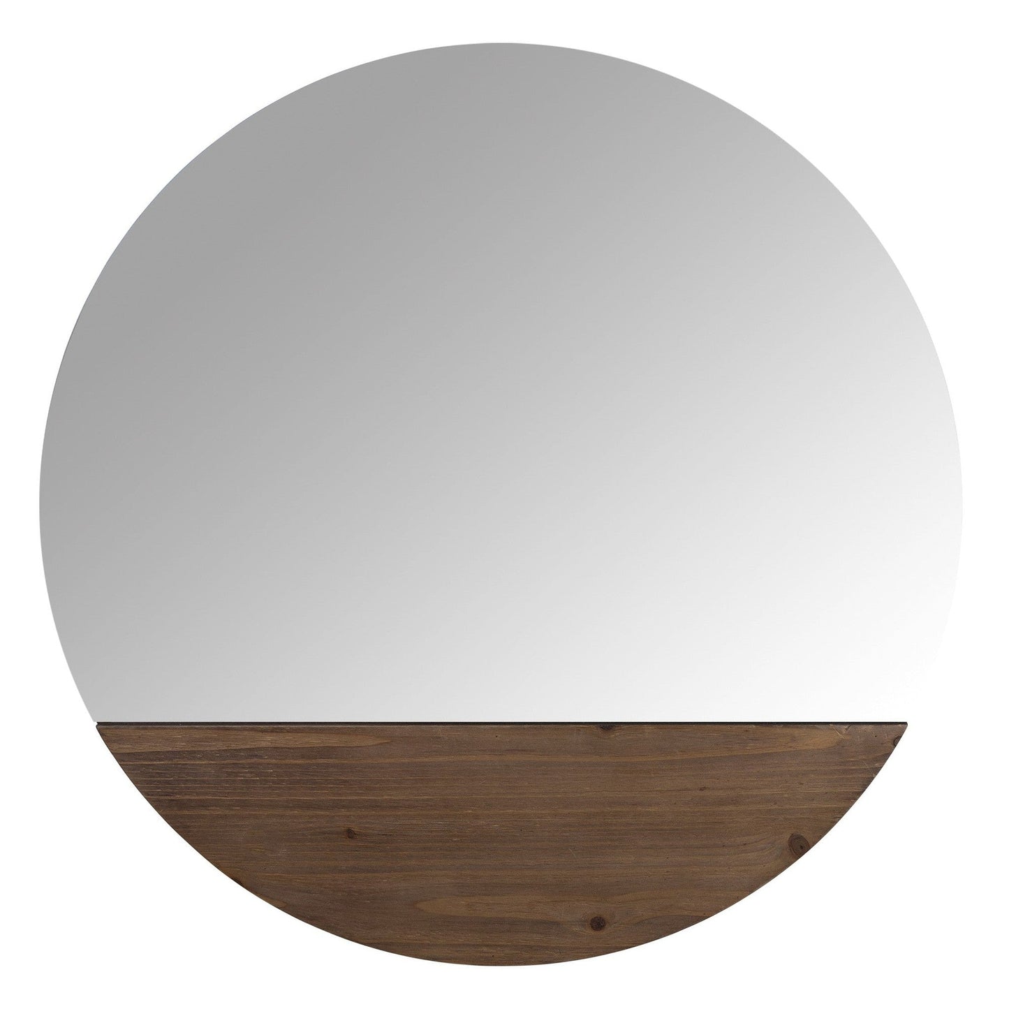 HomeRoots Contemporary Round Wall Mirror with Wooden Detailing