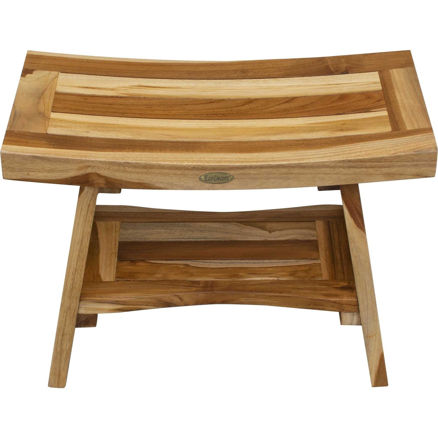 HomeRoots Contemporary Teak Shower Bench with Shelf in Natural Finish