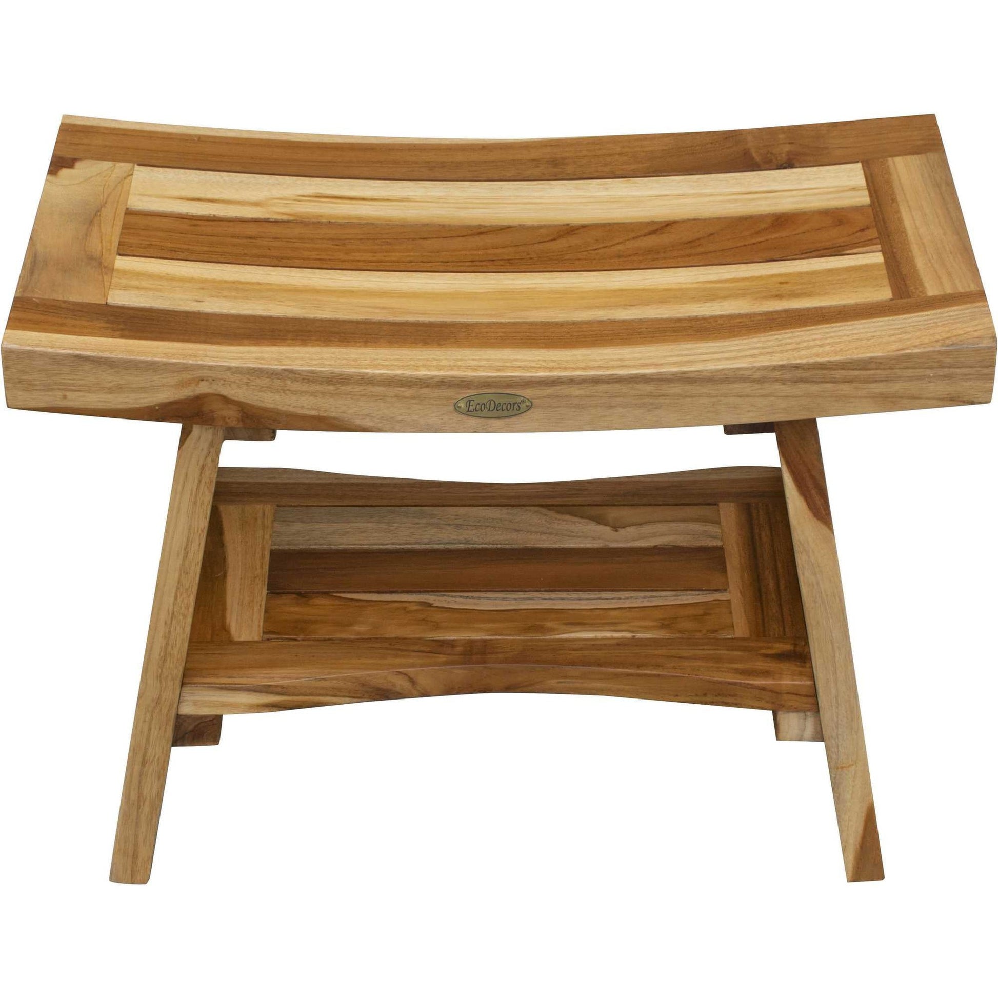 HomeRoots Contemporary Teak Shower Bench with Shelf in Natural Finish