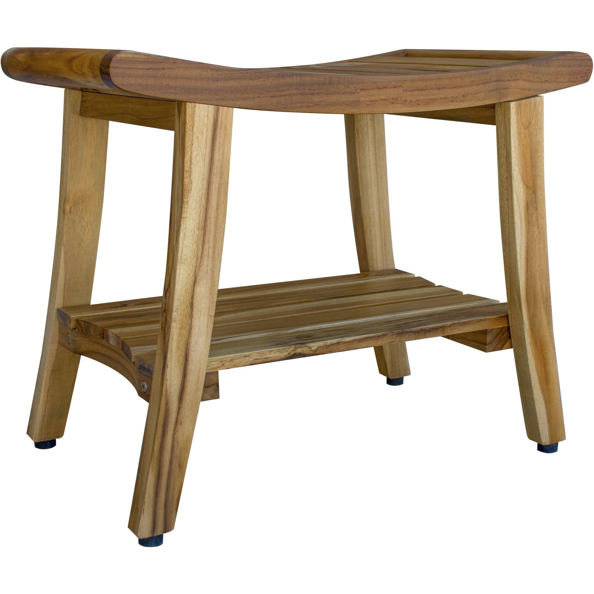 HomeRoots Contemporary Teak Shower Bench with Shelf in Natural