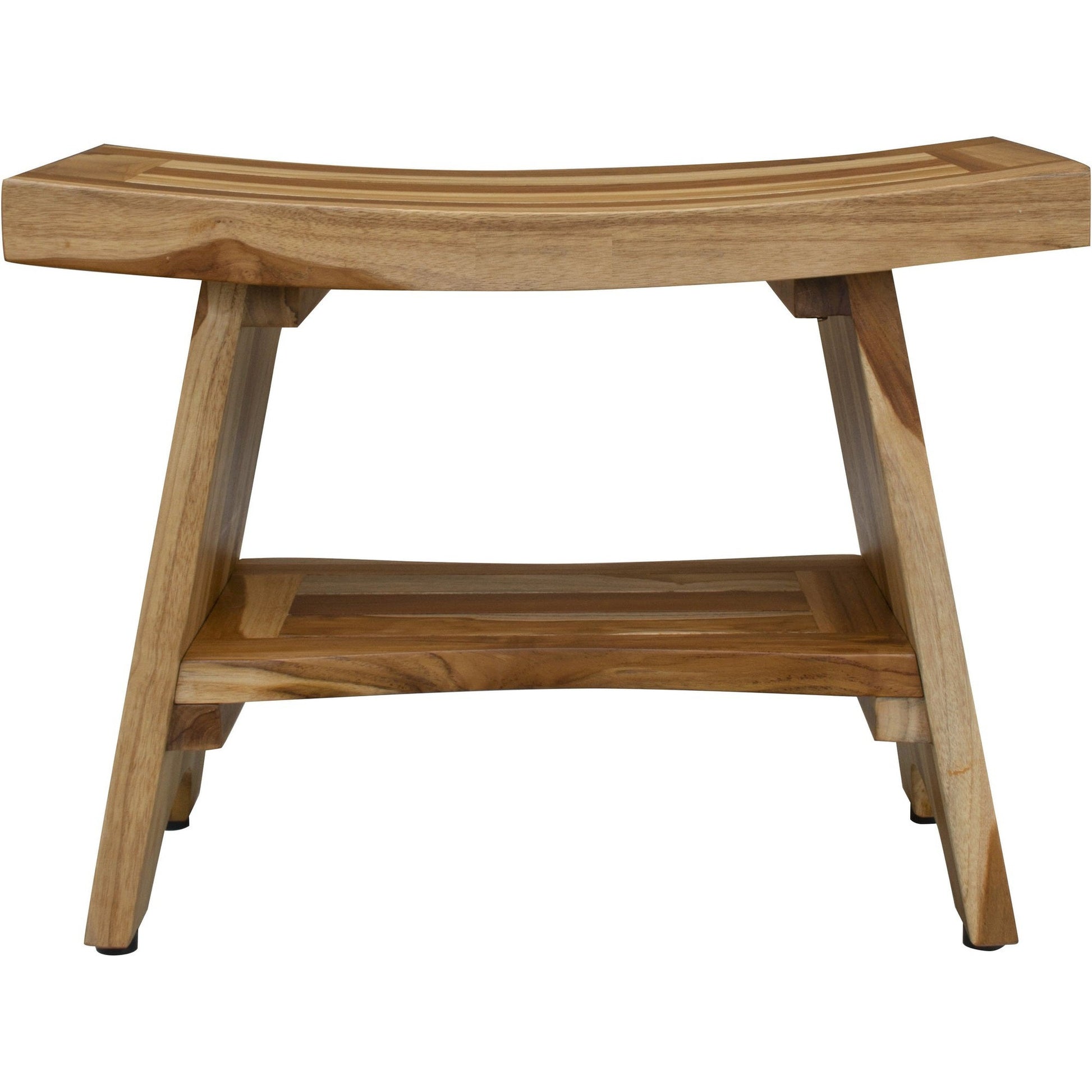 HomeRoots Contemporary Teak Shower Bench with Shelf in Natural Finish