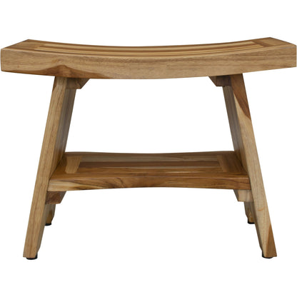 HomeRoots Contemporary Teak Shower Bench with Shelf in Natural Finish