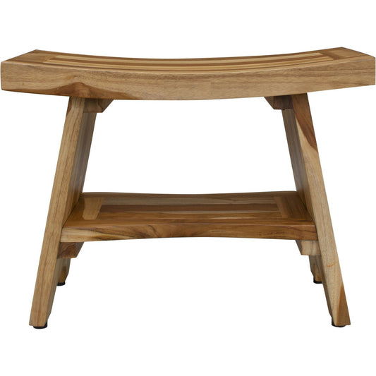HomeRoots Contemporary Teak Shower Bench with Shelf in Natural Finish