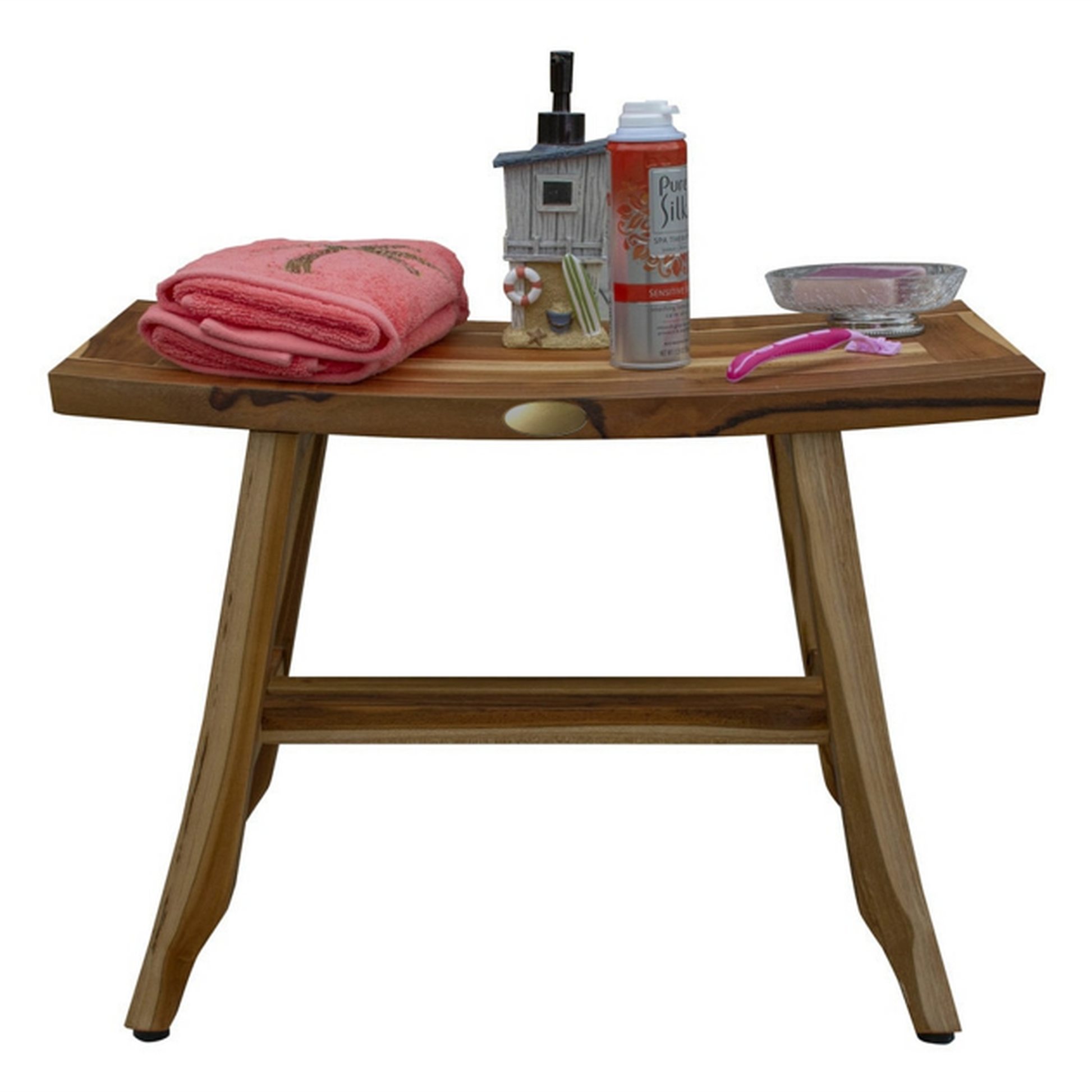 HomeRoots Contemporary Teak Shower Stool or Bench in Natural Finish