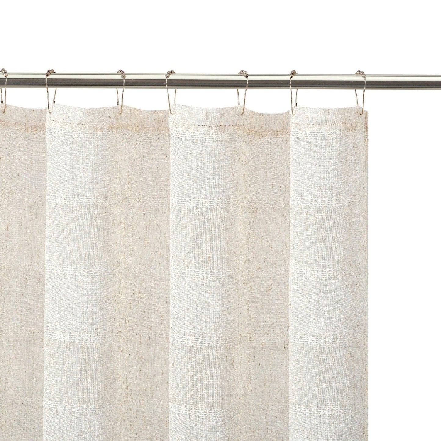 HomeRoots Cream Striped Embroidered Shower Curtain