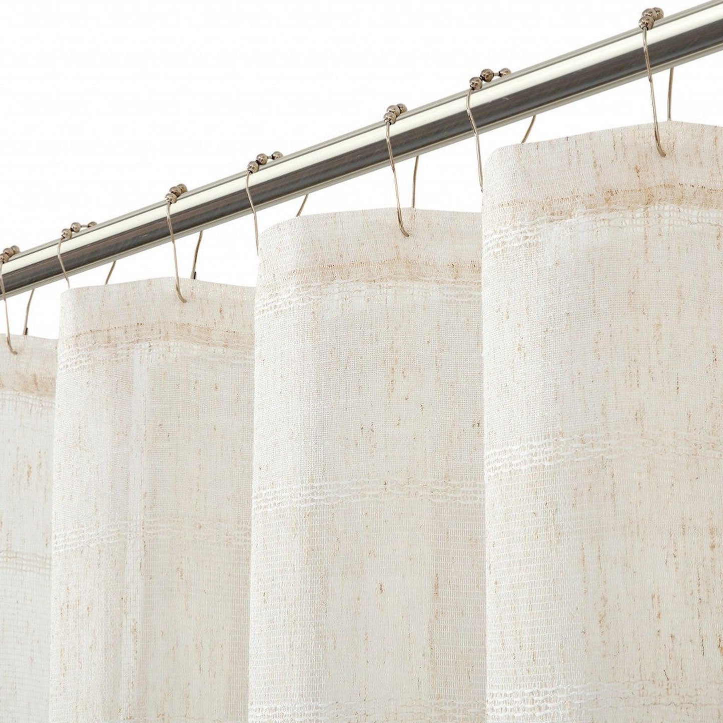 HomeRoots Cream Striped Embroidered Shower Curtain