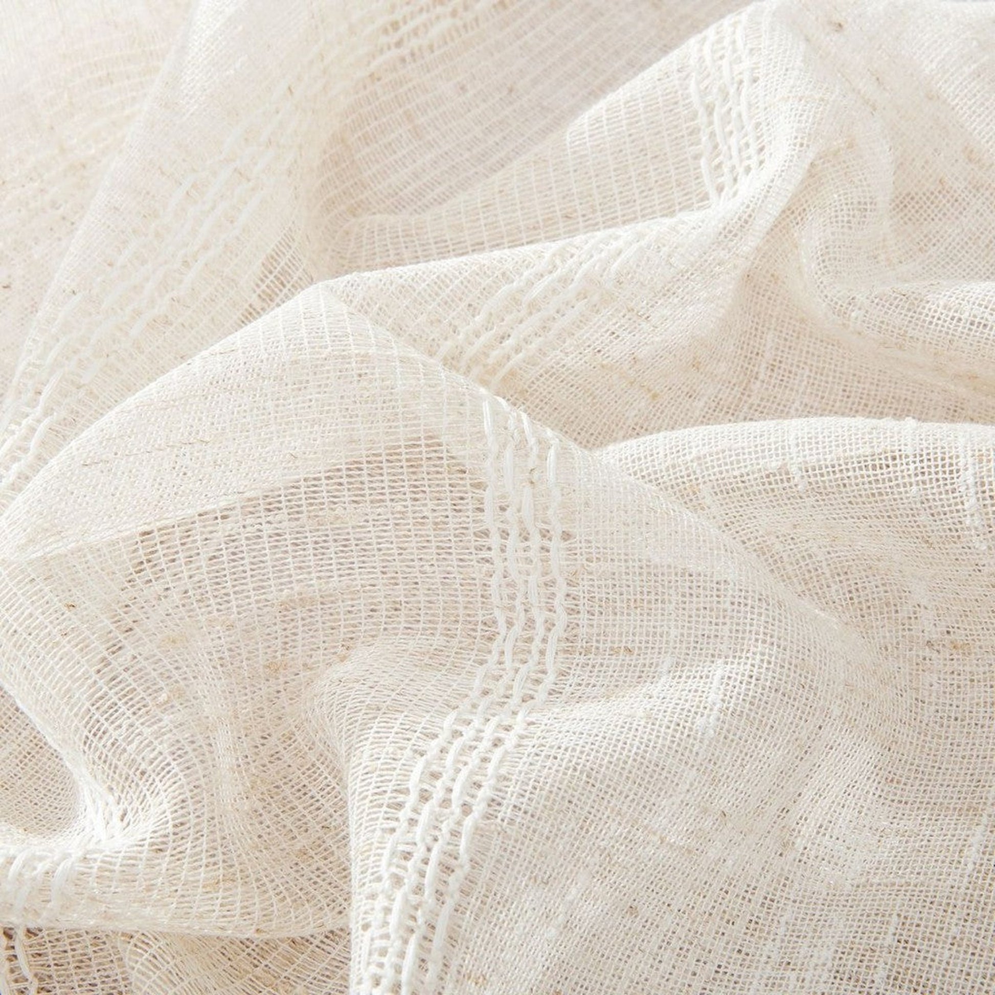 HomeRoots Cream Striped Embroidered Shower Curtain