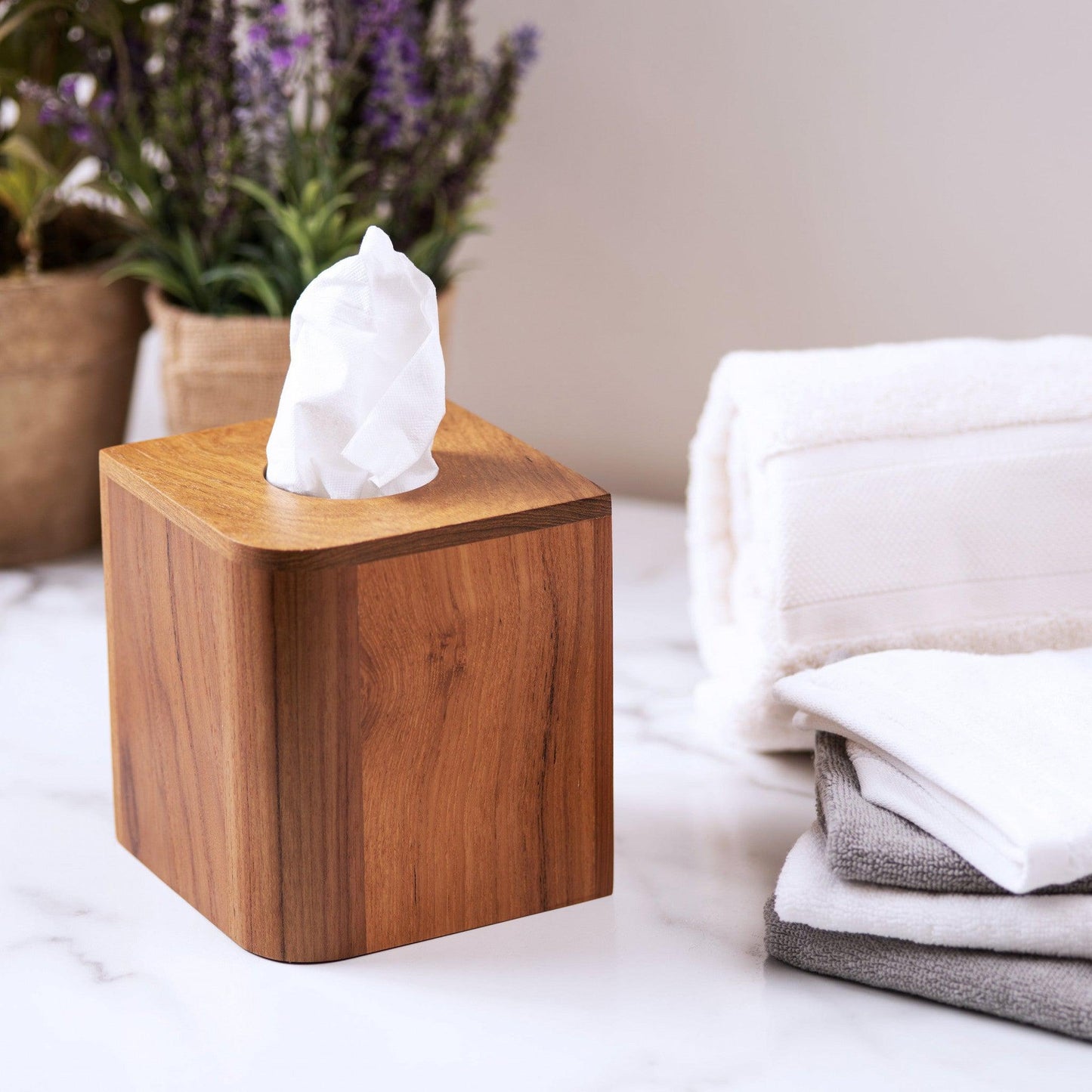 HomeRoots Designer Genuine Teak Tissue Box Cover