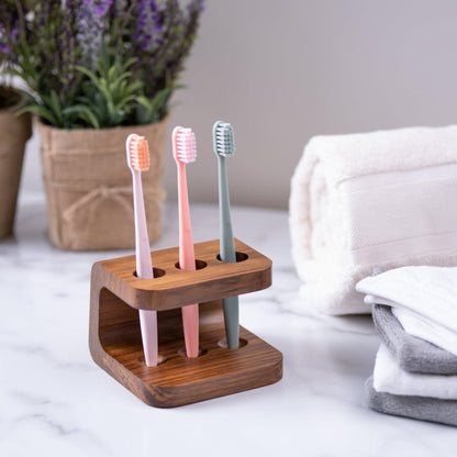 HomeRoots Designer Genuine Teak Toothbrush Holder