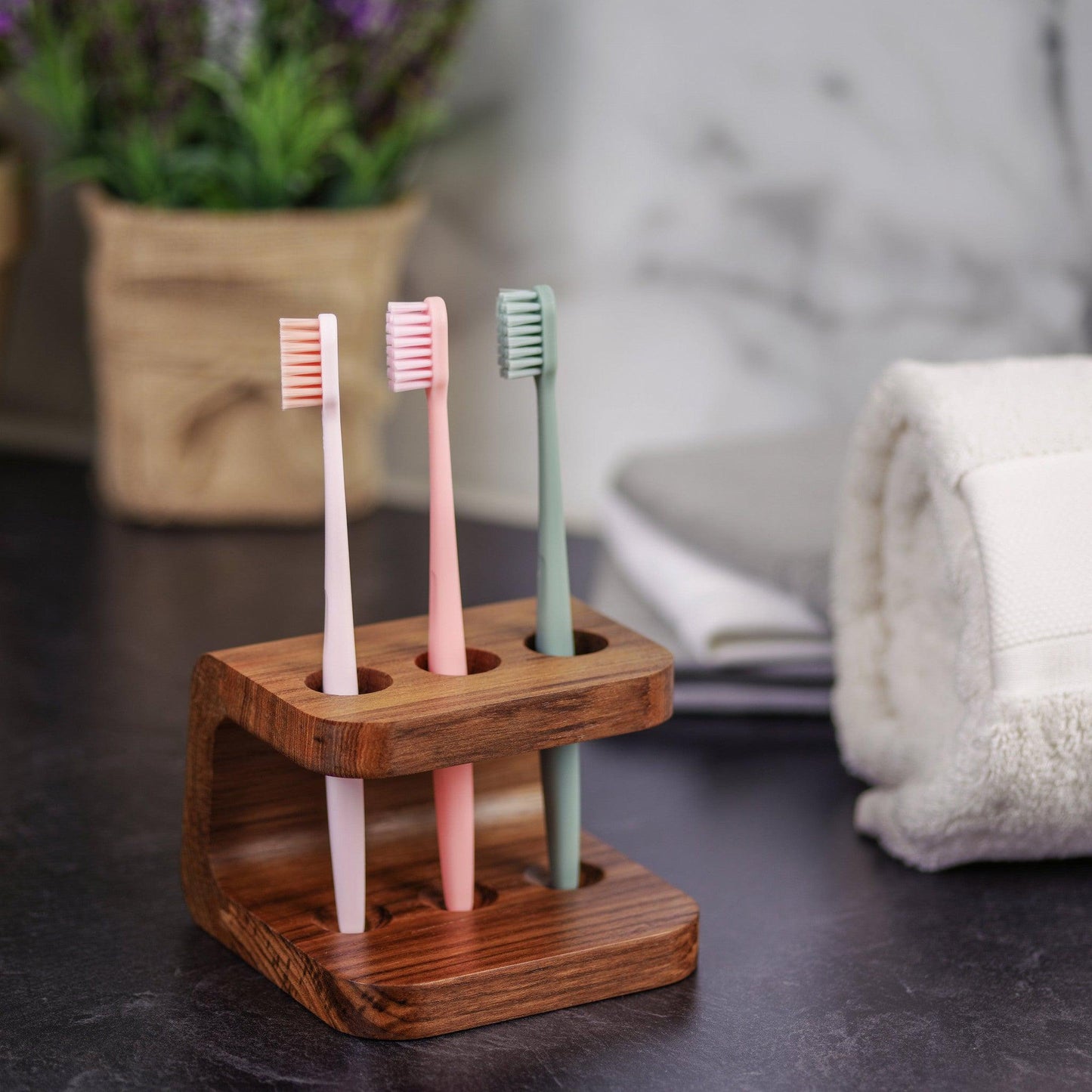 HomeRoots Designer Genuine Teak Toothbrush Holder