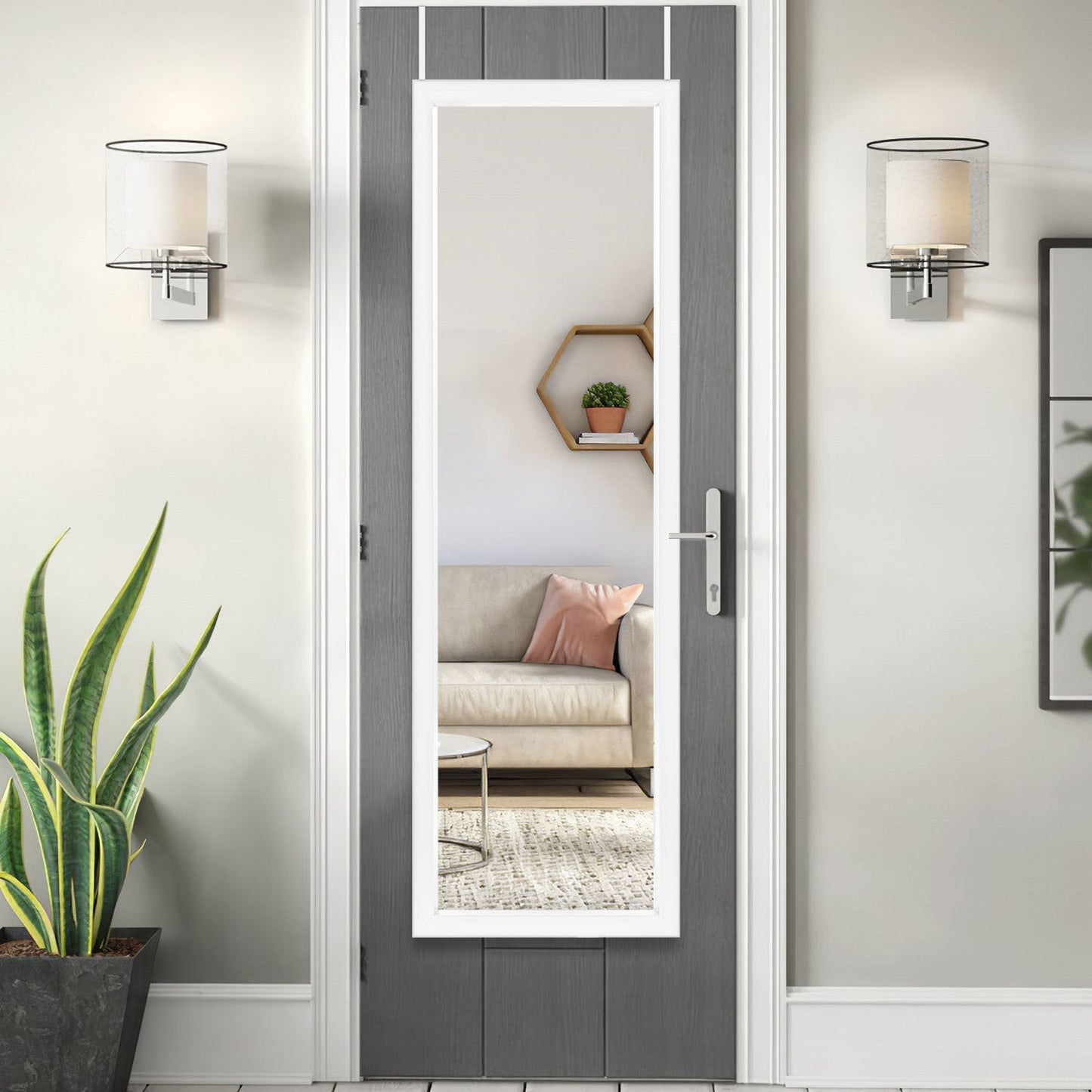 HomeRoots Door Mount White Mirror