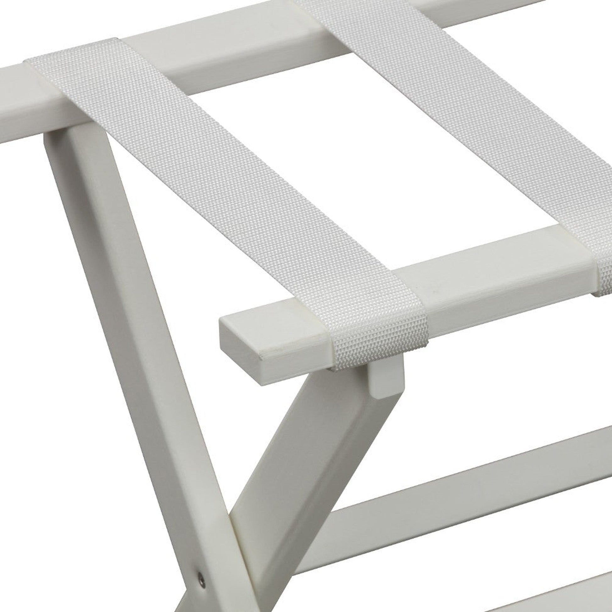 HomeRoots Earth Friendly Folding Luggage Rack With Straps in White Finish