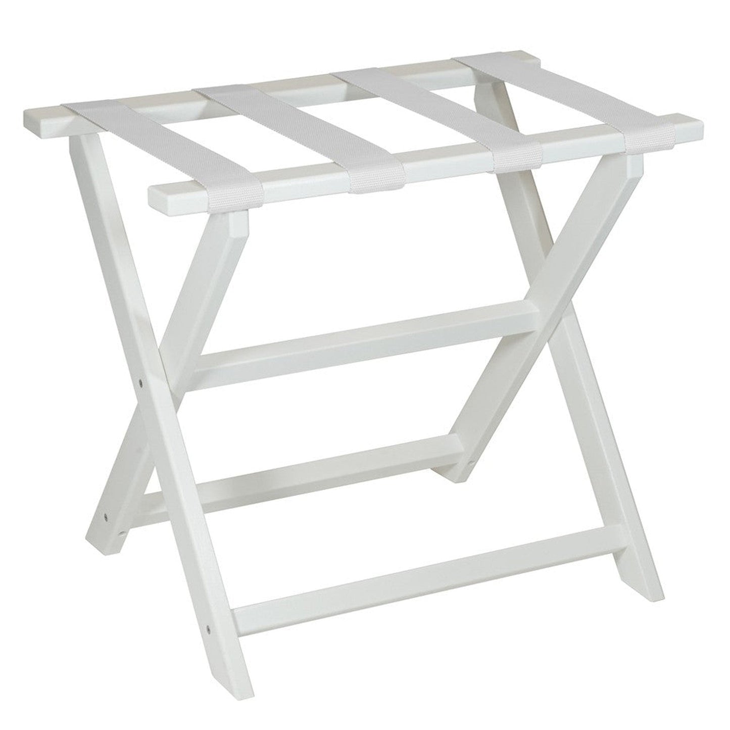 HomeRoots Earth Friendly Folding Luggage Rack With Straps in White Finish