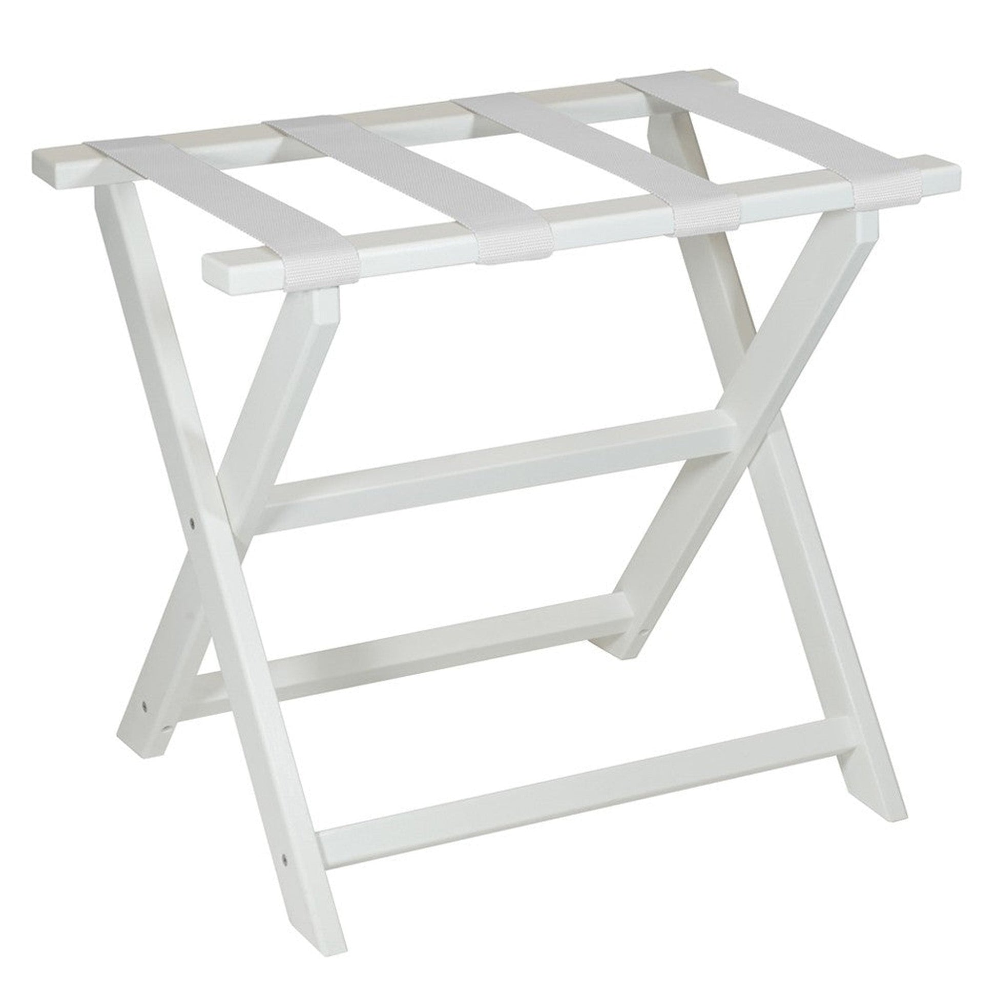 HomeRoots Earth Friendly Folding Luggage Rack With Straps in White Finish