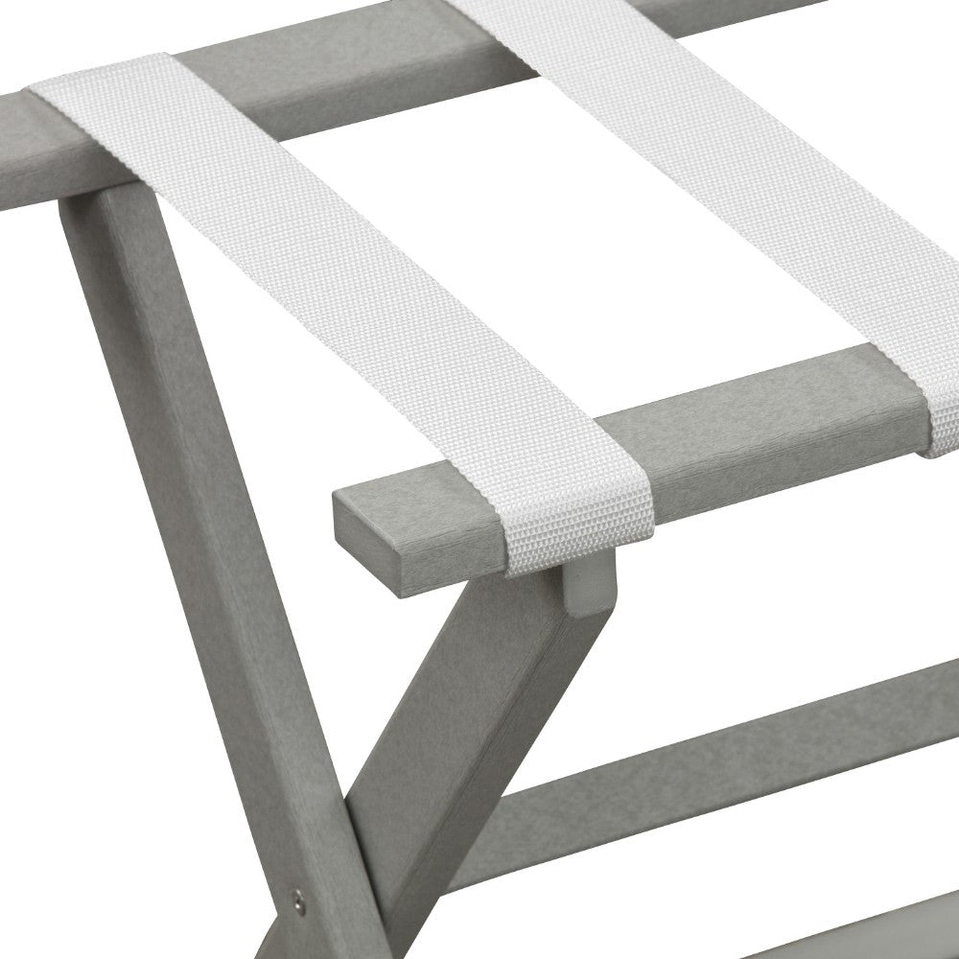 HomeRoots Earth Friendly Folding Luggage Rack in Light Gray Finish With White Straps