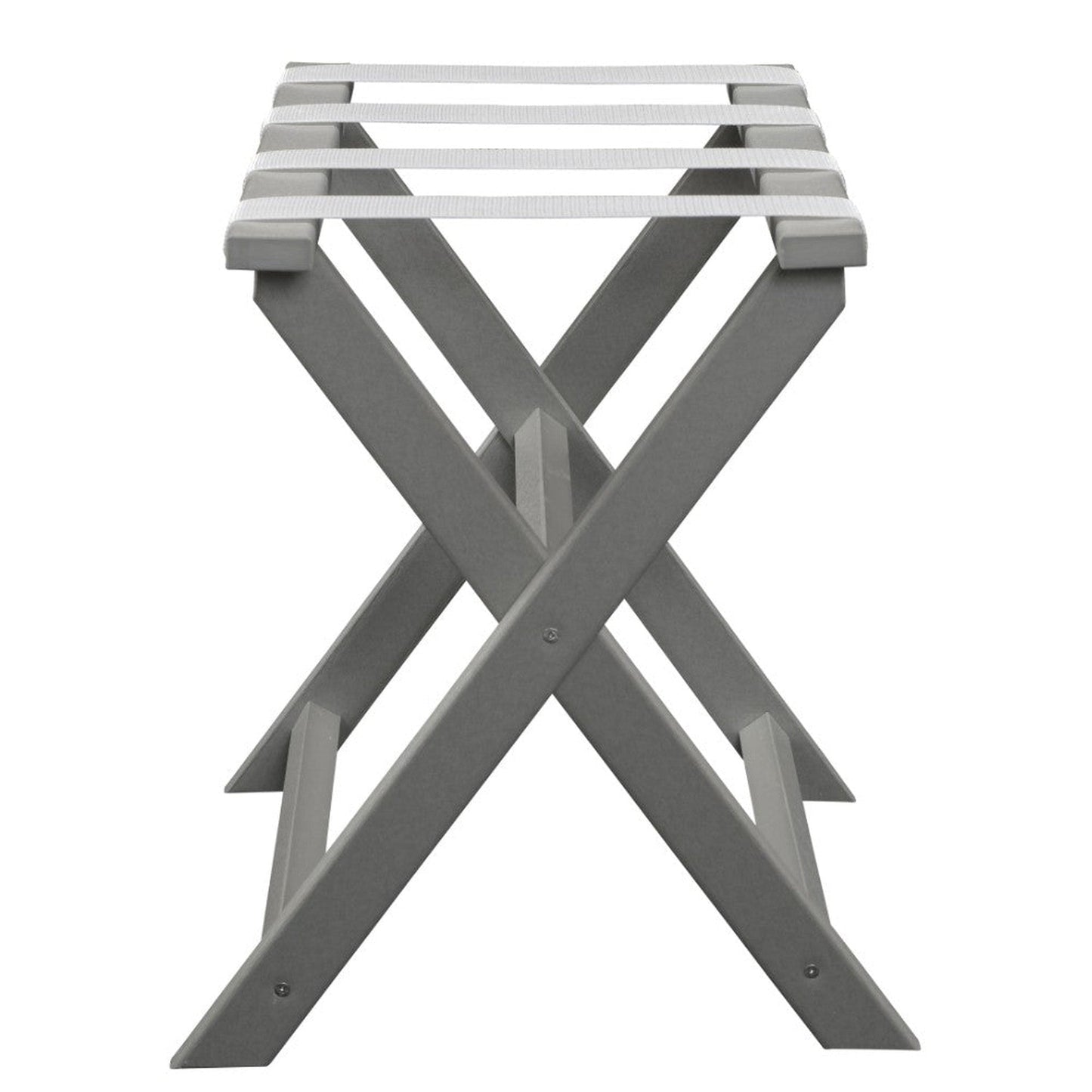 HomeRoots Earth Friendly Folding Luggage Rack in Light Gray Finish With White Straps