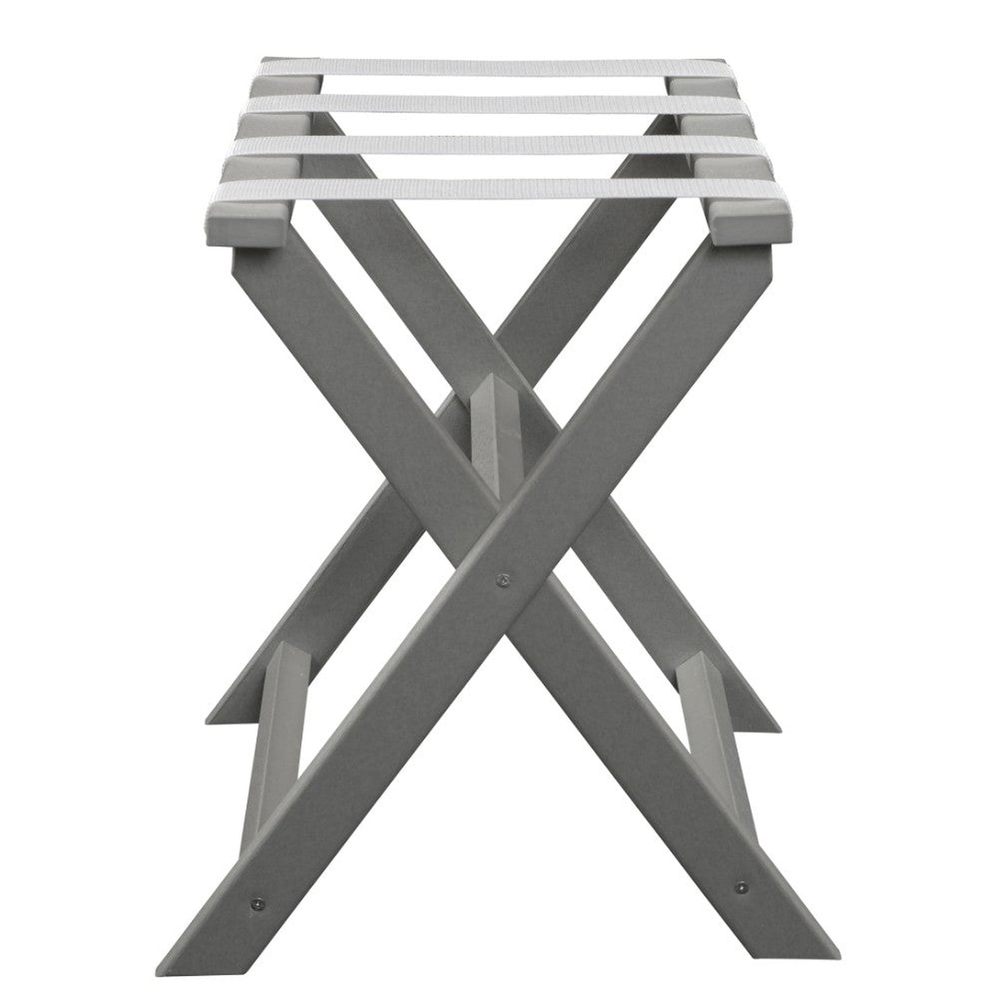 HomeRoots Earth Friendly Folding Luggage Rack in Light Gray Finish With White Straps