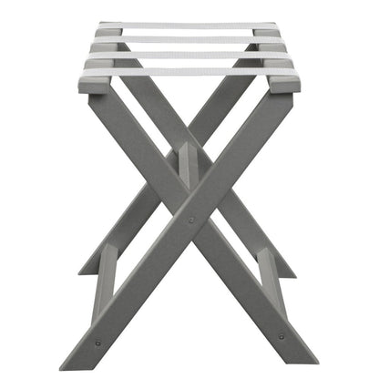 HomeRoots Earth Friendly Folding Luggage Rack in Light Gray Finish With White Straps