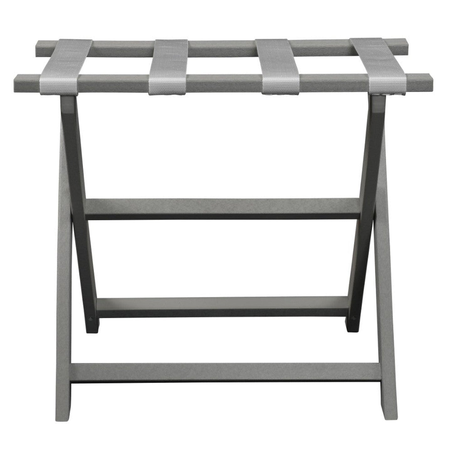 HomeRoots Earth Friendly Folding Luggage Rack in Light Gray Finish With White Straps