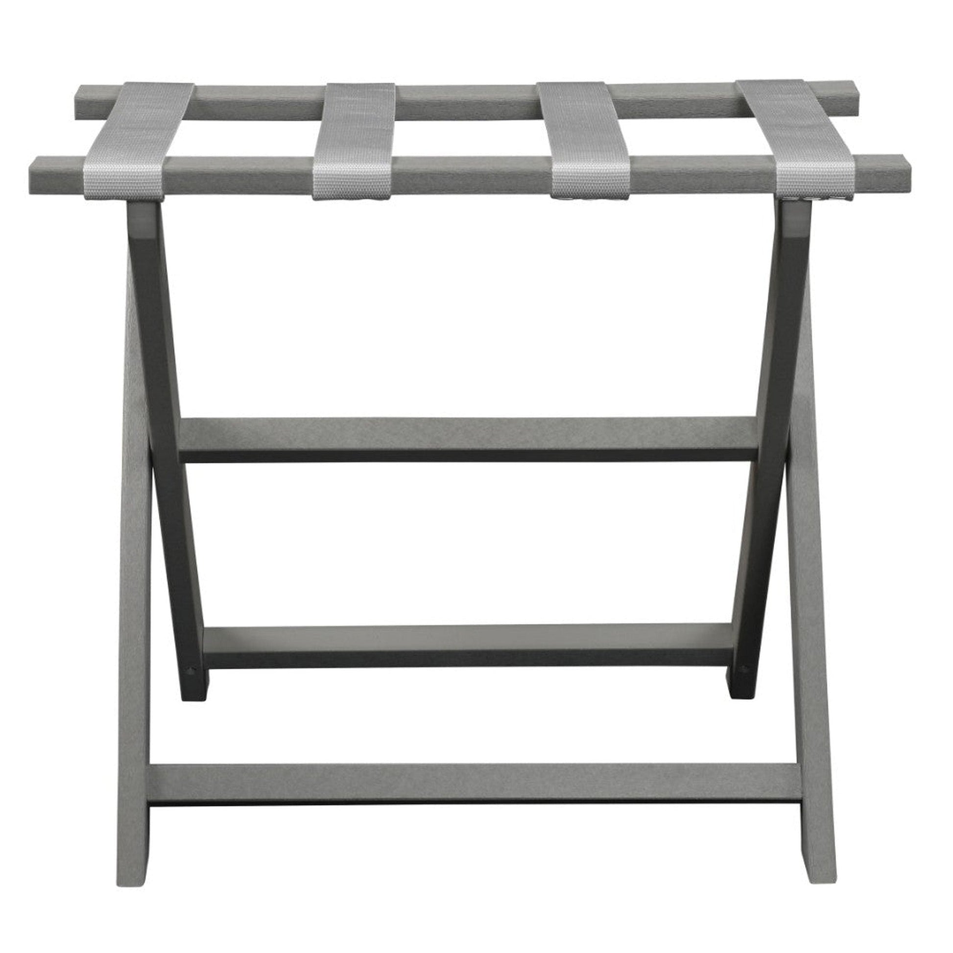 HomeRoots Earth Friendly Folding Luggage Rack in Light Gray Finish With White Straps