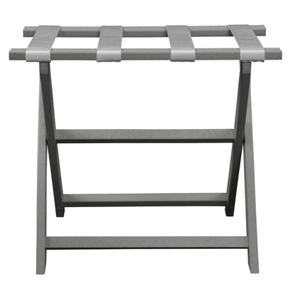 HomeRoots Earth Friendly Folding Luggage Rack in Light Gray Finish With White Straps