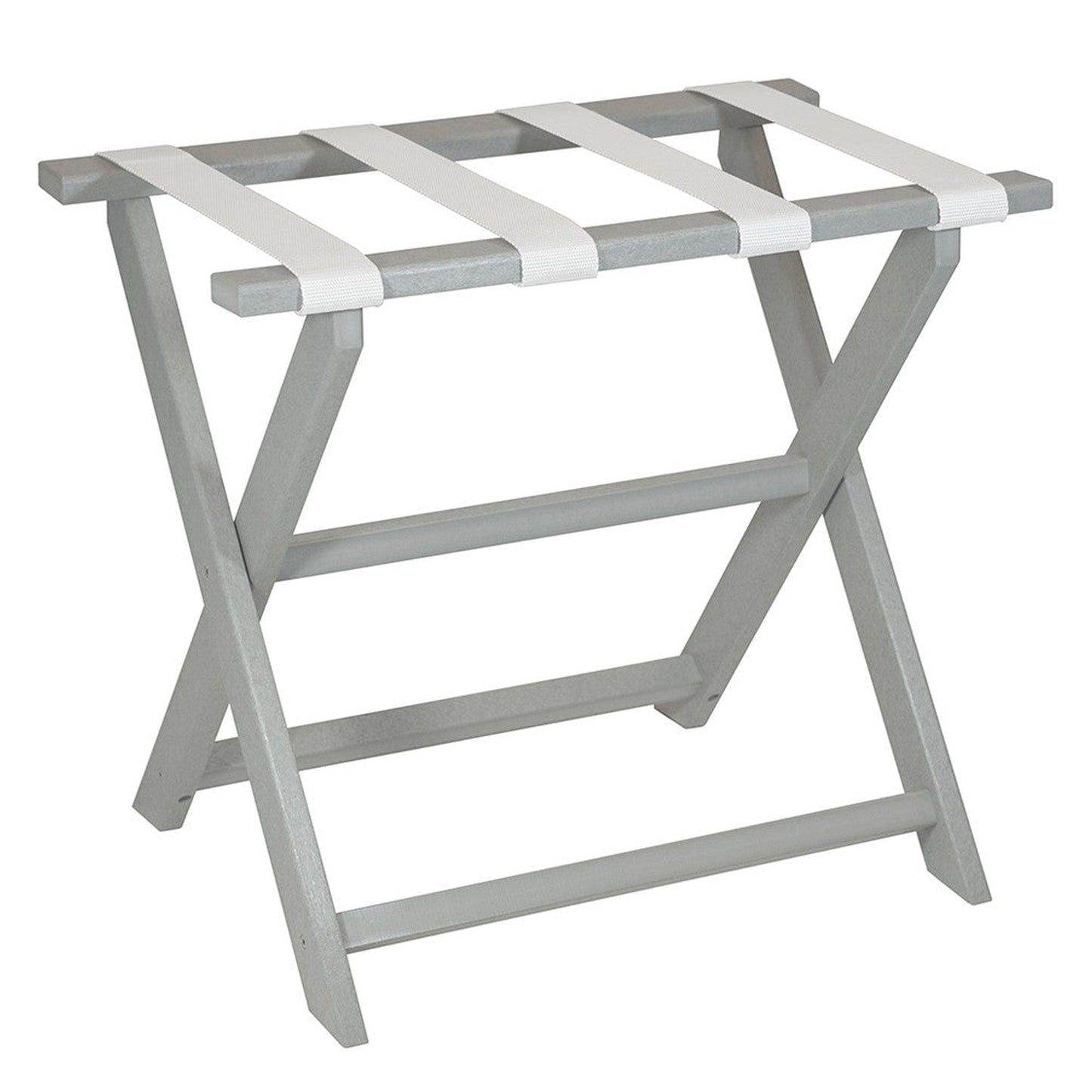 HomeRoots Earth Friendly Folding Luggage Rack in Light Gray Finish With White Straps