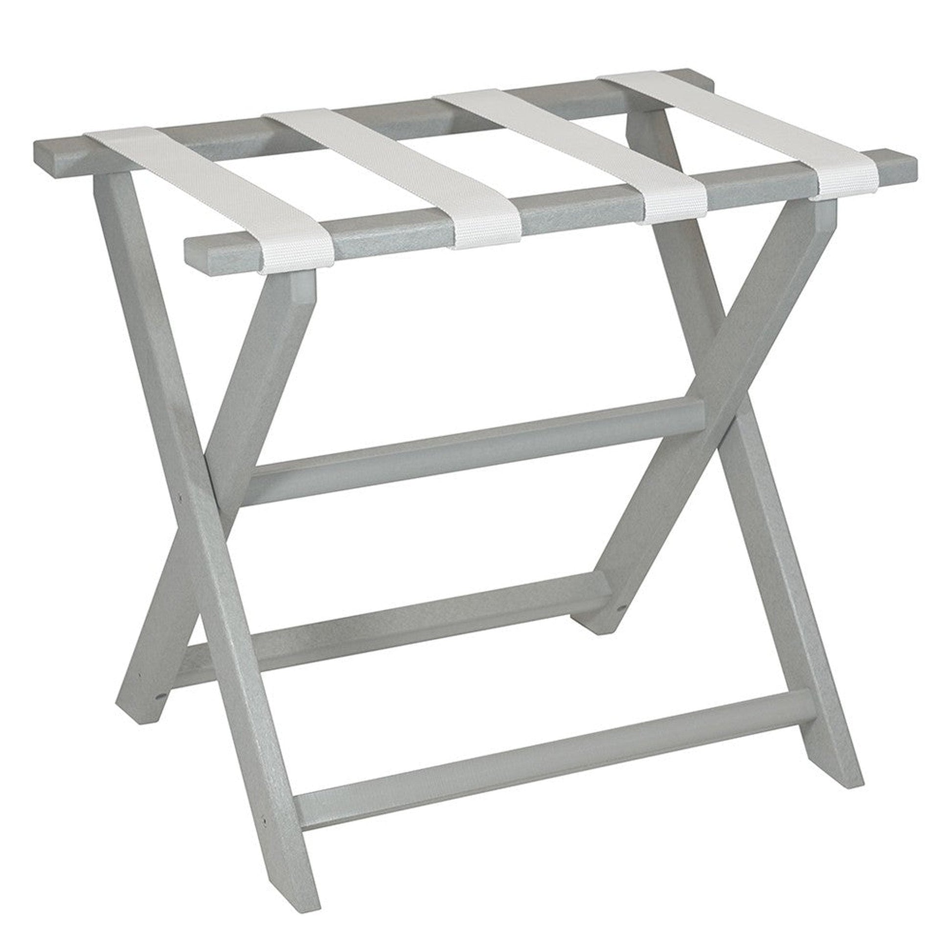 HomeRoots Earth Friendly Folding Luggage Rack in Light Gray Finish With White Straps