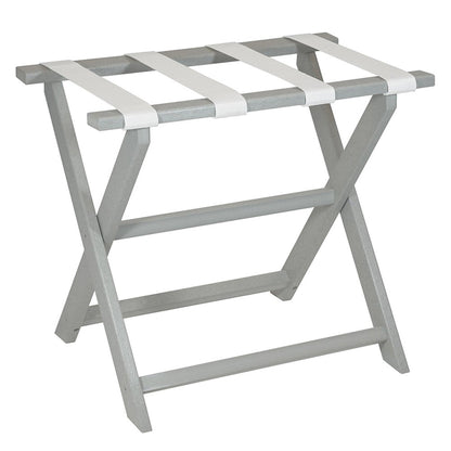 HomeRoots Earth Friendly Folding Luggage Rack in Light Gray Finish With White Straps