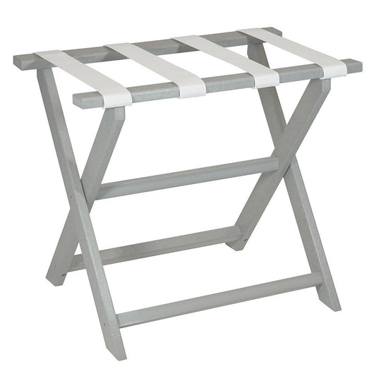 HomeRoots Earth Friendly Folding Luggage Rack in Light Gray Finish With White Straps