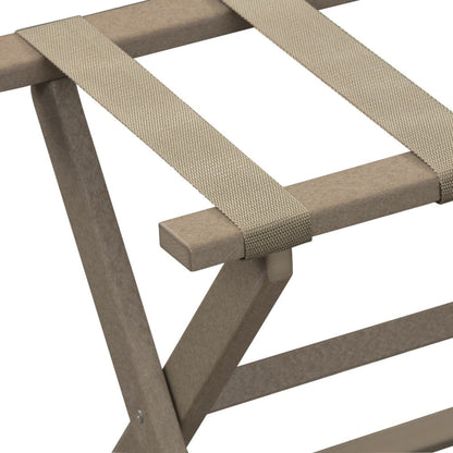HomeRoots Earth Friendly Folding Luggage Rack in Taupe Finish With Dark Tan Straps