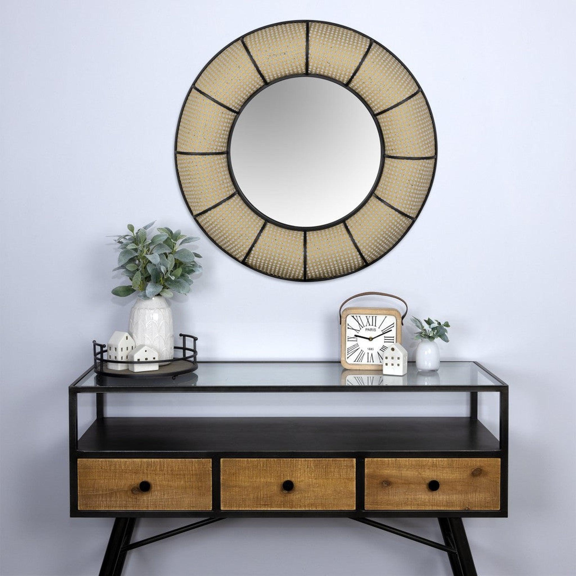 HomeRoots Farmhouse Style Round Wall Mirror