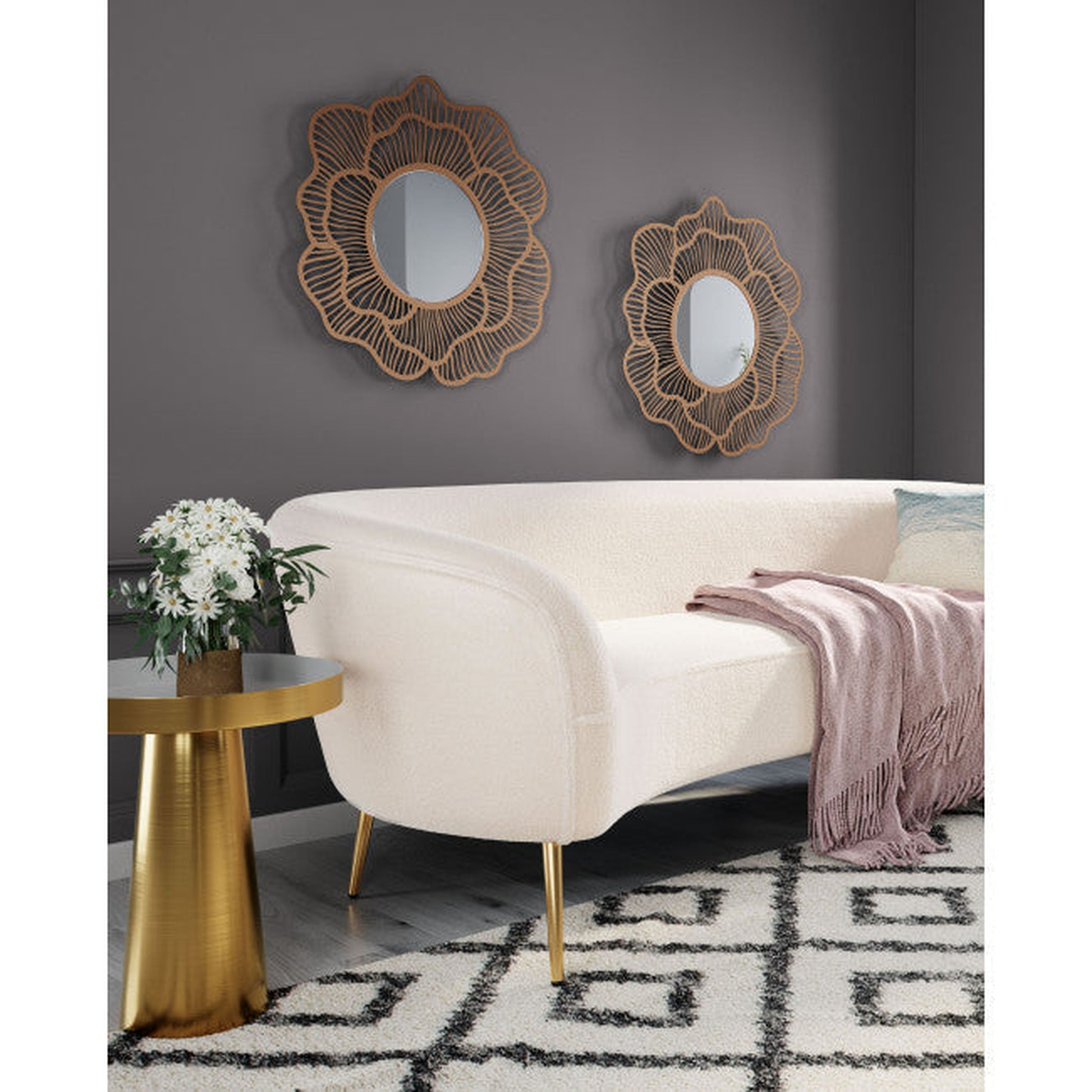 HomeRoots Flower Lines Gold Finish Wall Mirror