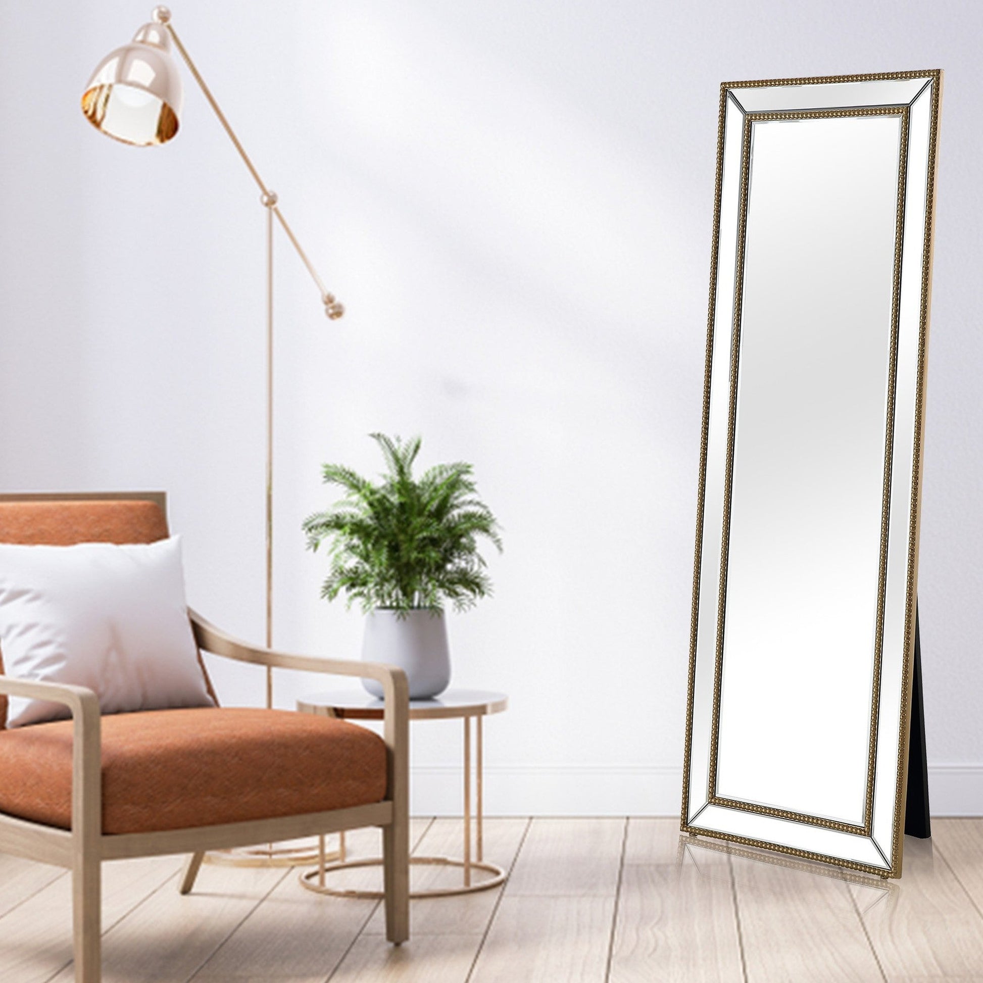 HomeRoots Gold Beaded Full Length Mirror