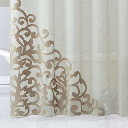 HomeRoots Gold Contemporary Velvet Scroll Shower Curtain