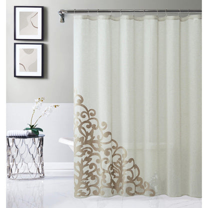 HomeRoots Gold Contemporary Velvet Scroll Shower Curtain