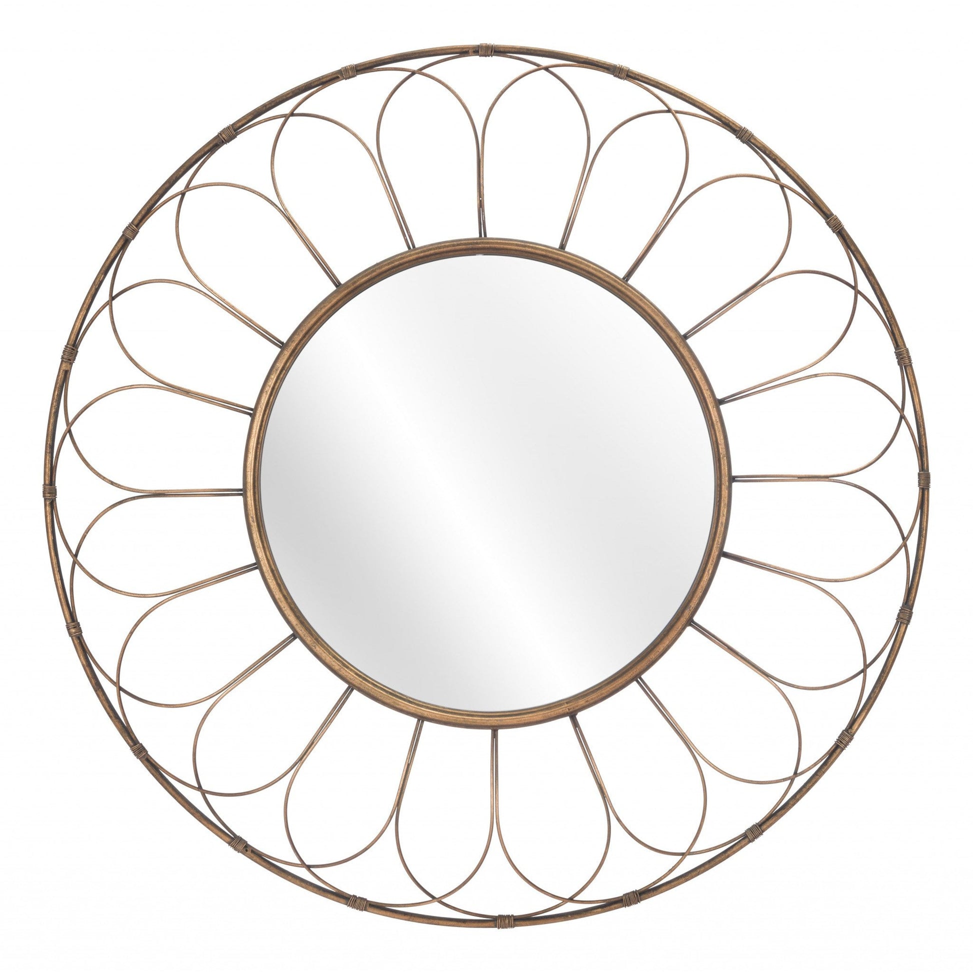 HomeRoots Gold Flower Framed Round Mirror