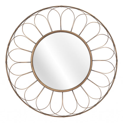 HomeRoots Gold Flower Framed Round Mirror