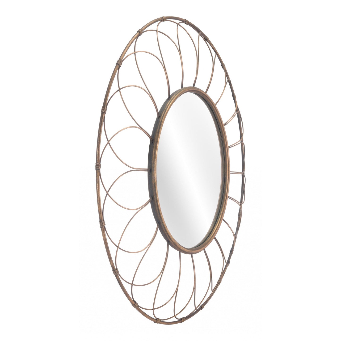 HomeRoots Gold Flower Framed Round Mirror