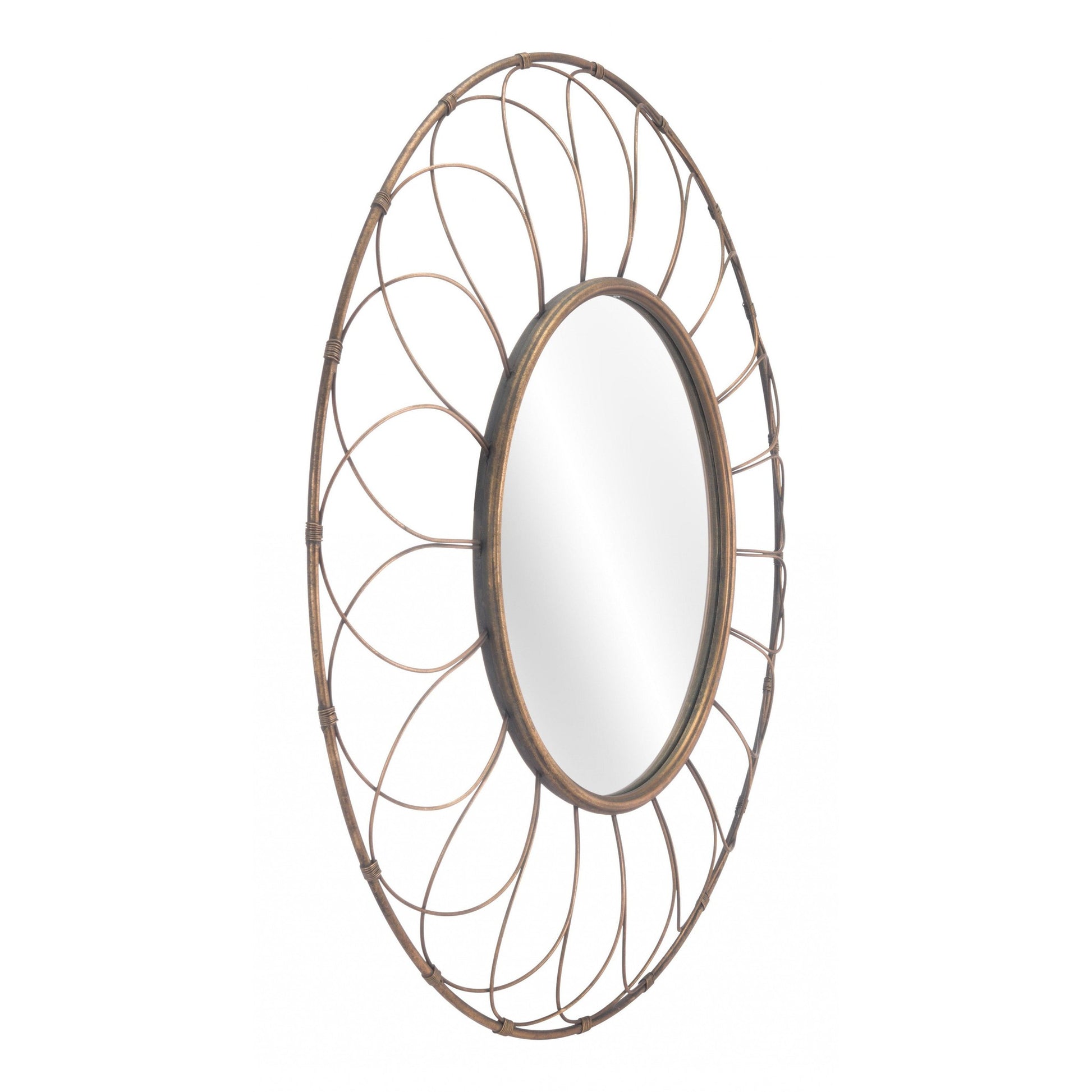 HomeRoots Gold Flower Framed Round Mirror