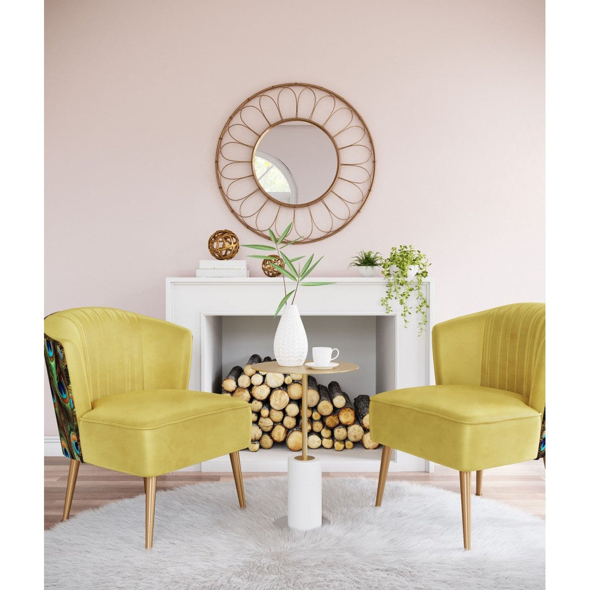 HomeRoots Gold Flower Framed Round Mirror