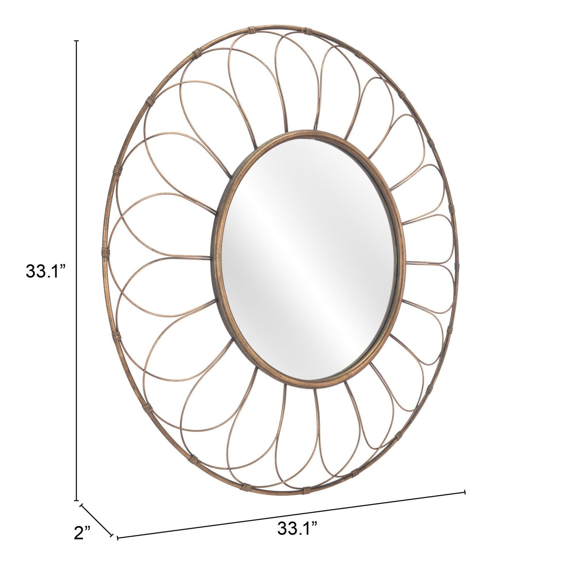 HomeRoots Gold Flower Framed Round Mirror
