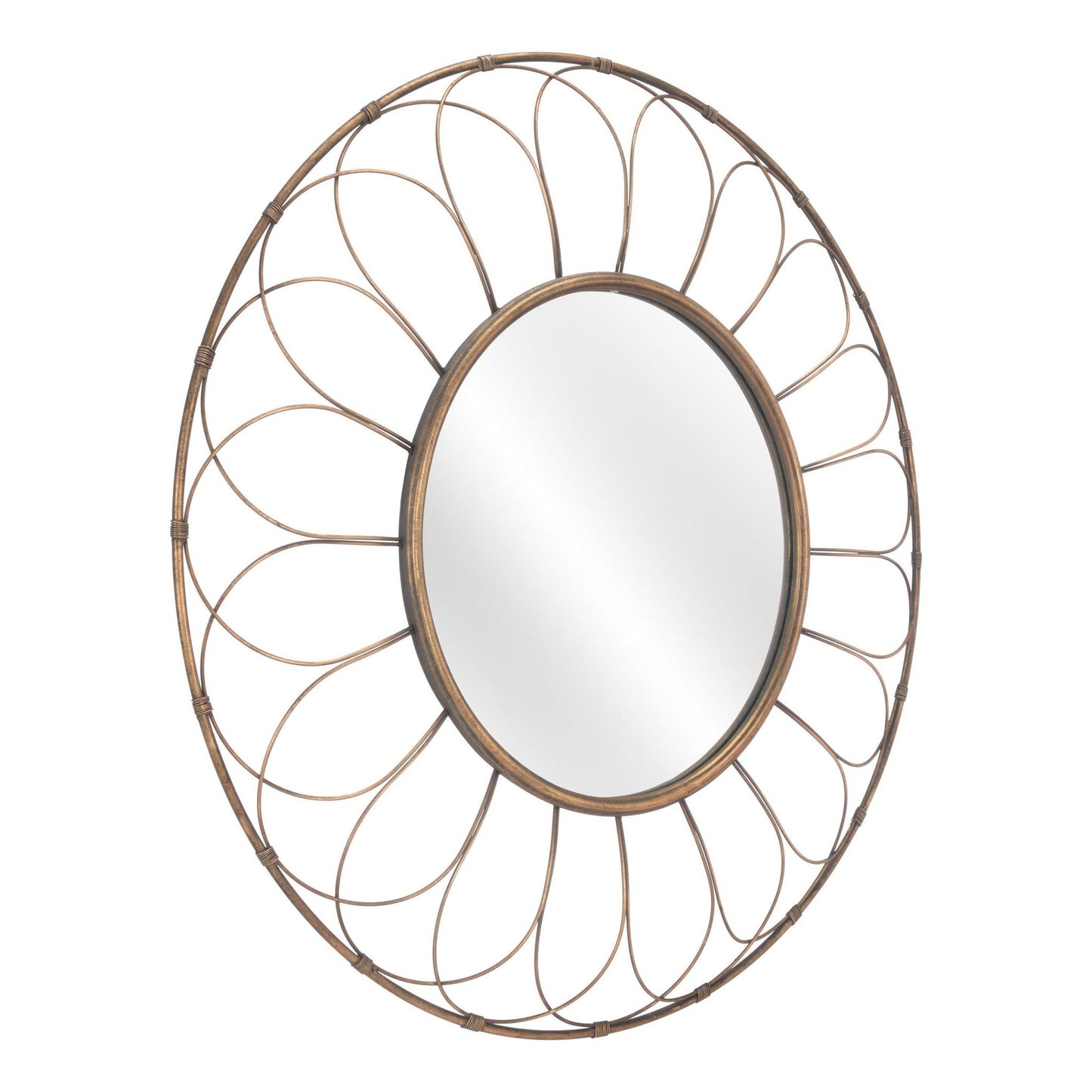 HomeRoots Gold Flower Framed Round Mirror