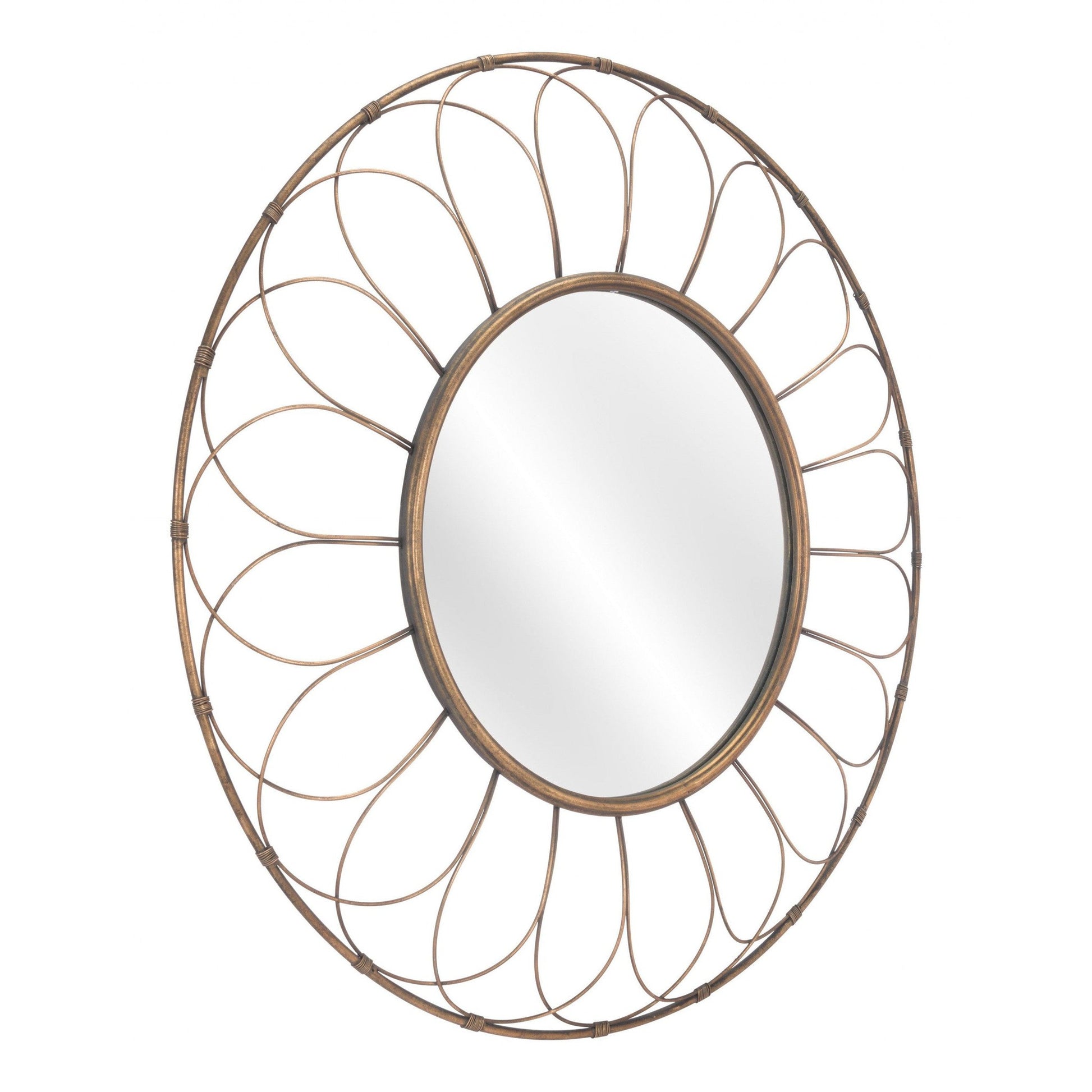HomeRoots Gold Flower Framed Round Mirror