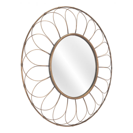 HomeRoots Gold Flower Framed Round Mirror