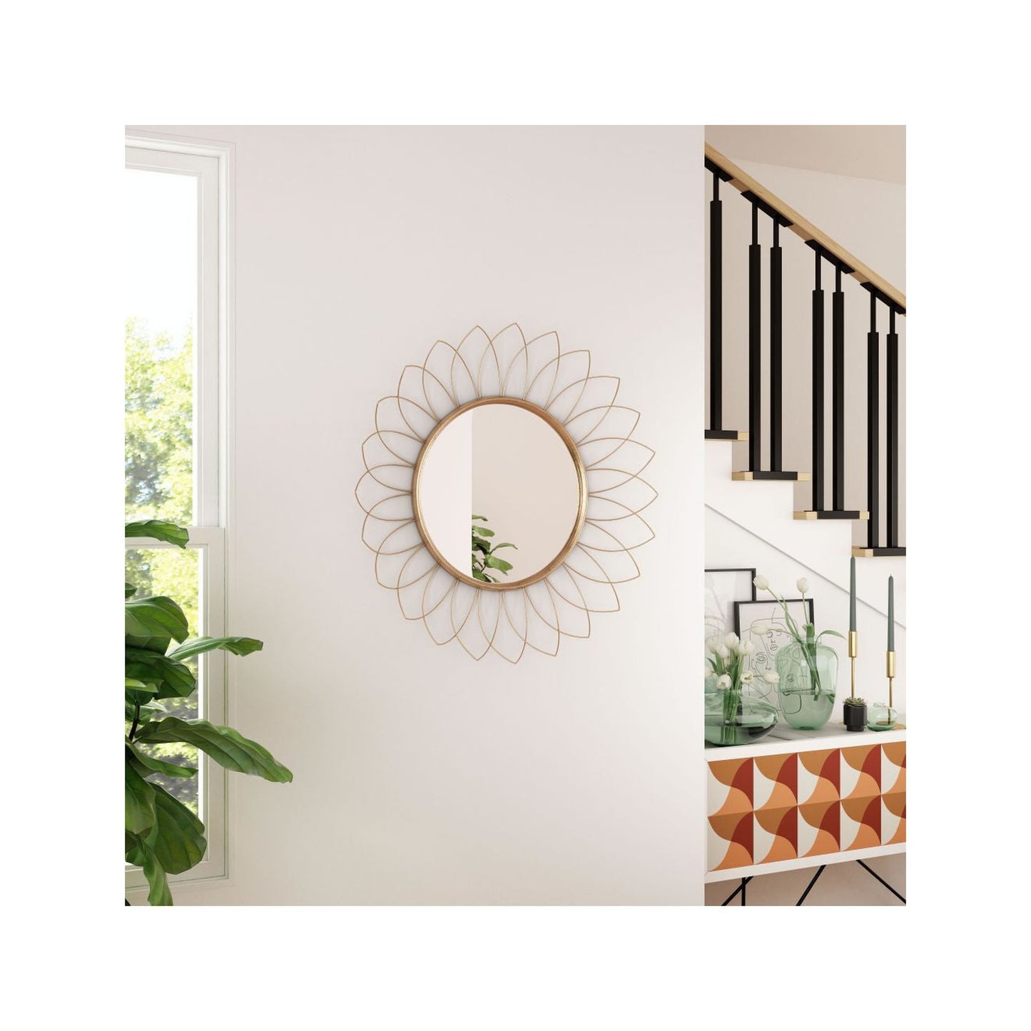 HomeRoots Gold Flowerburst Round Mirror