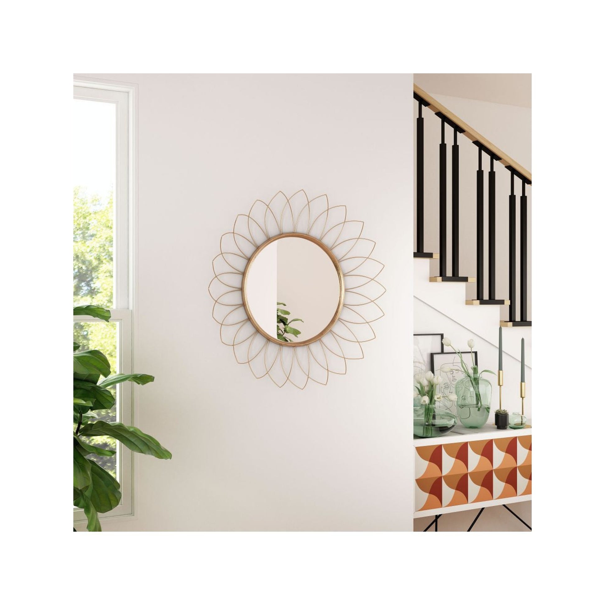 HomeRoots Gold Flowerburst Round Mirror