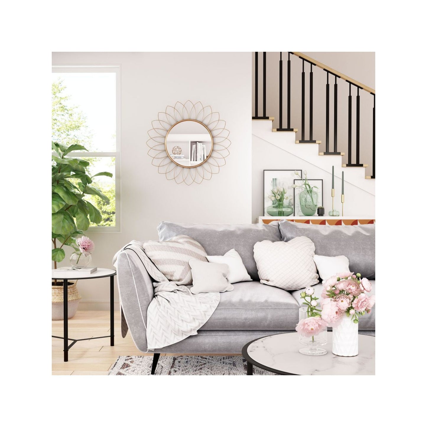 HomeRoots Gold Flowerburst Round Mirror