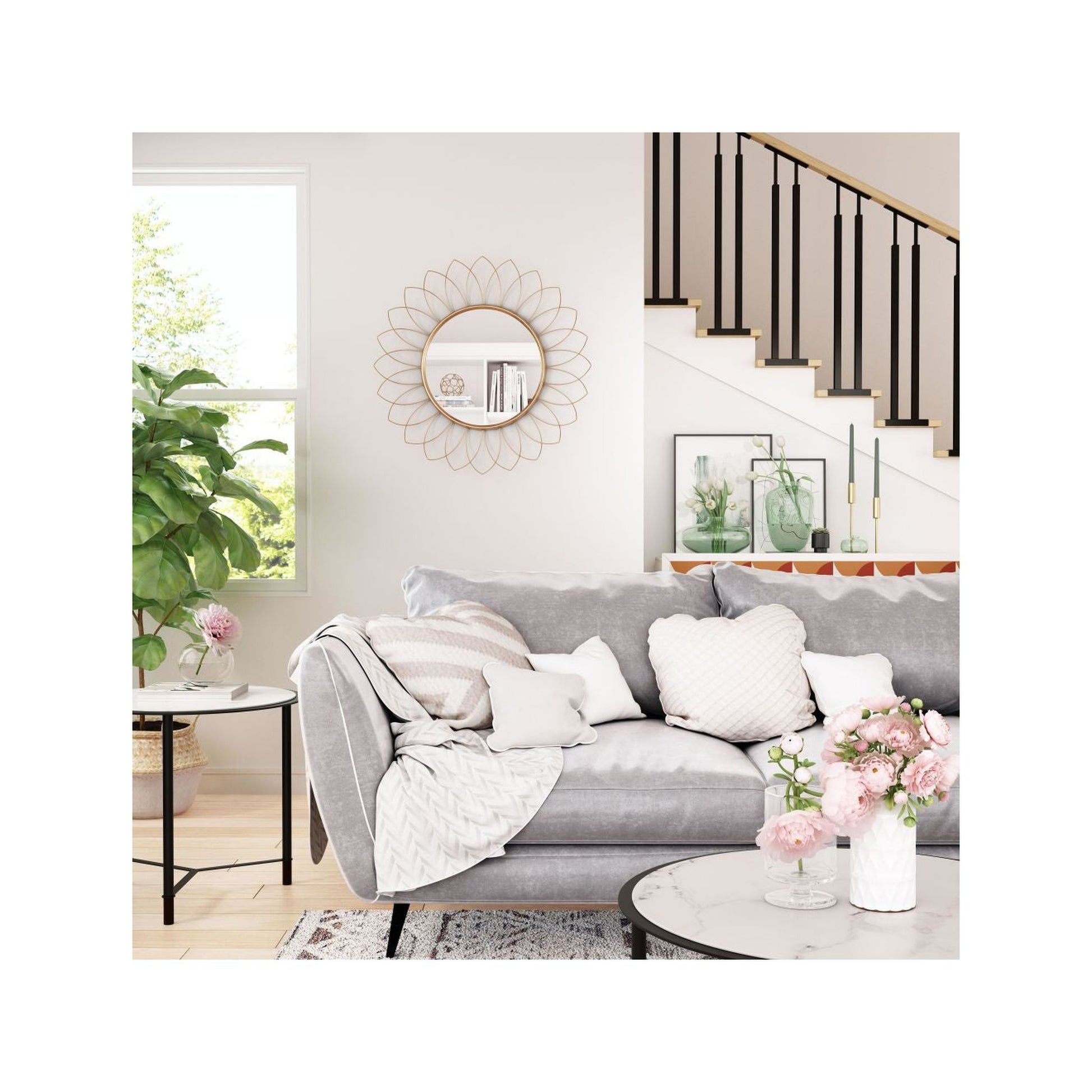 HomeRoots Gold Flowerburst Round Mirror